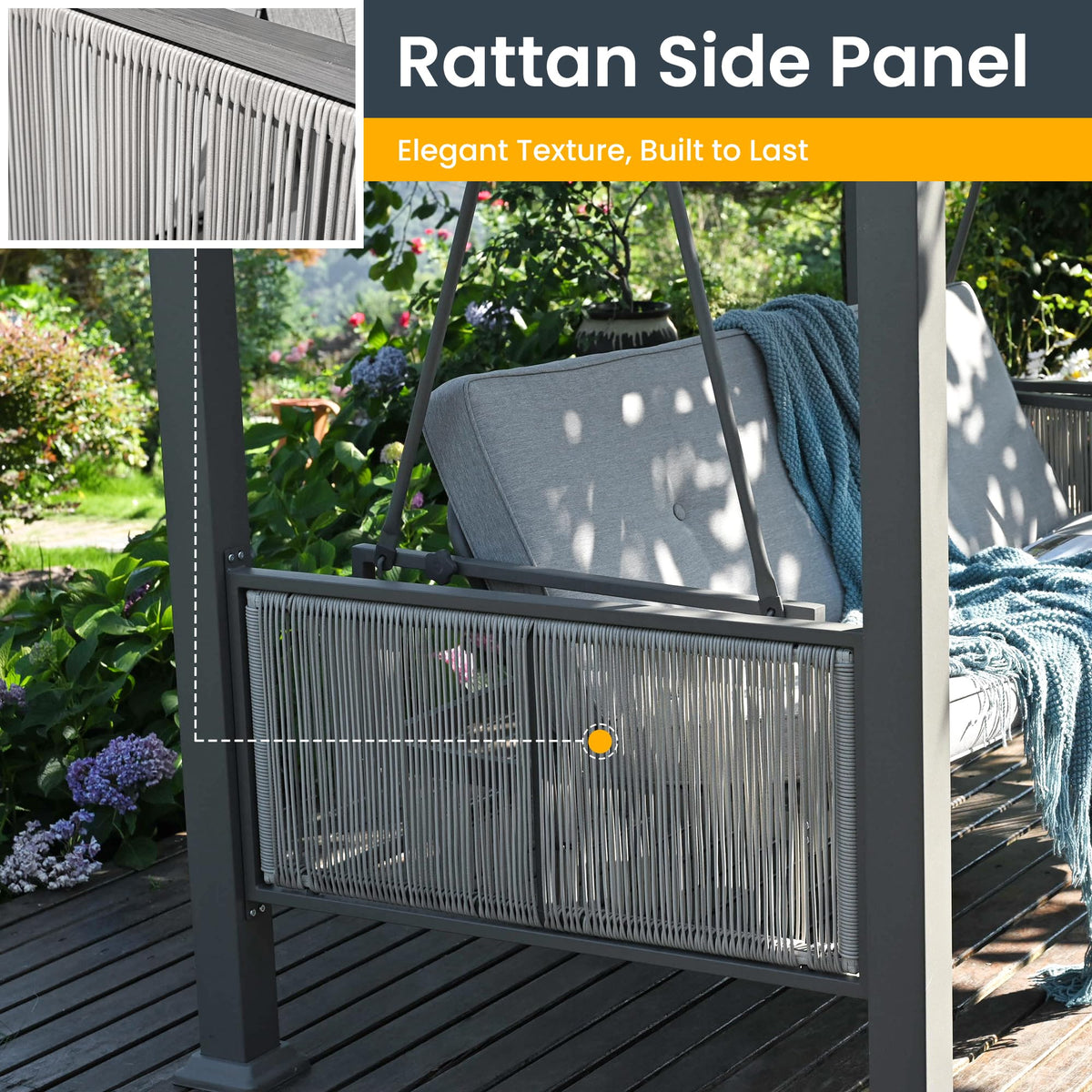 Pamapic PE rattan armrests add elegant durability to the chair.