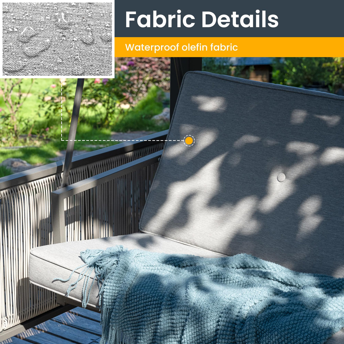 Pamapic rust-resistant coating keeps the swing looking new in varied weather.