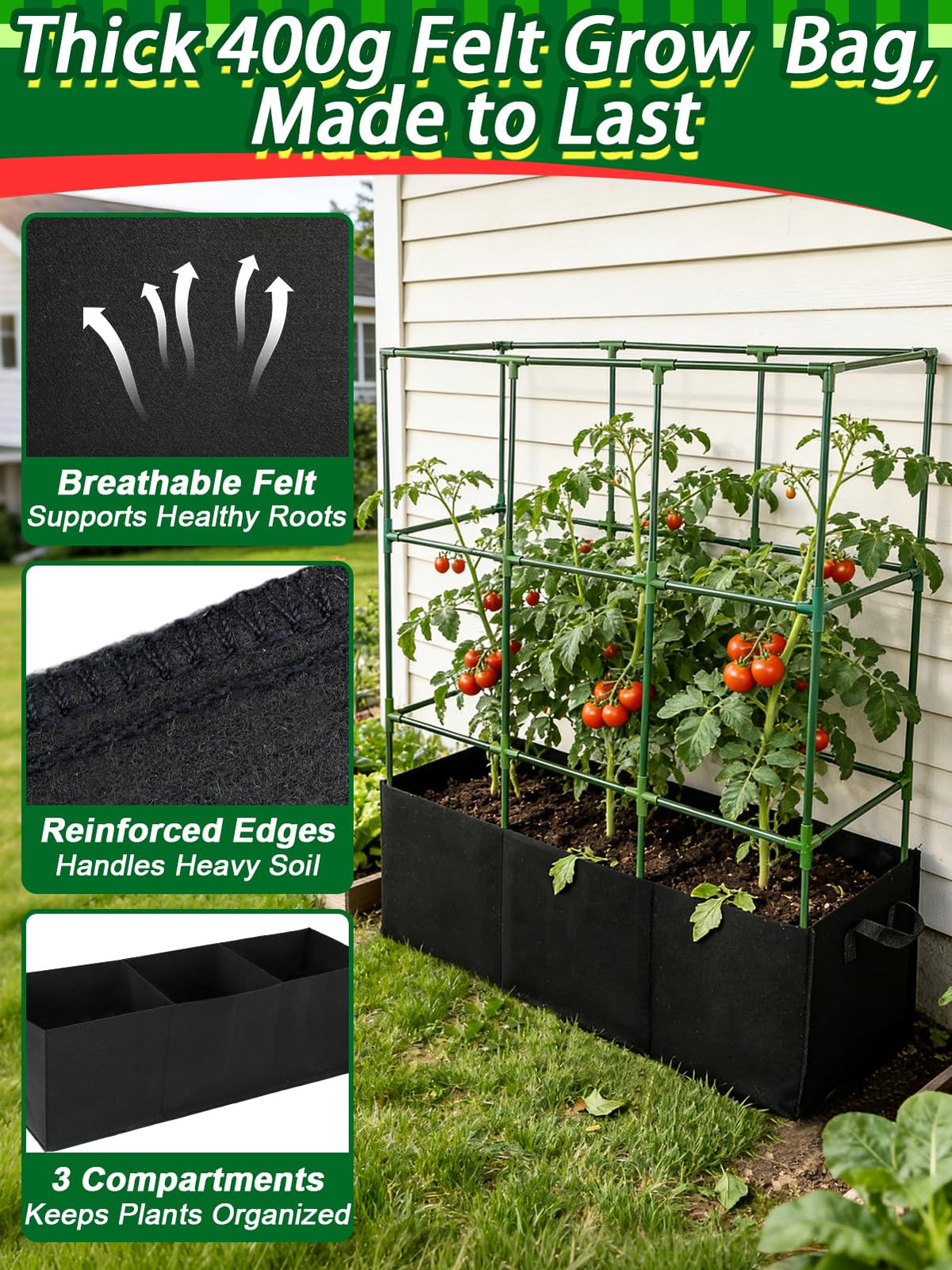 PAMASE 51-gallon grow bag thick 400g felt promotes airflow.