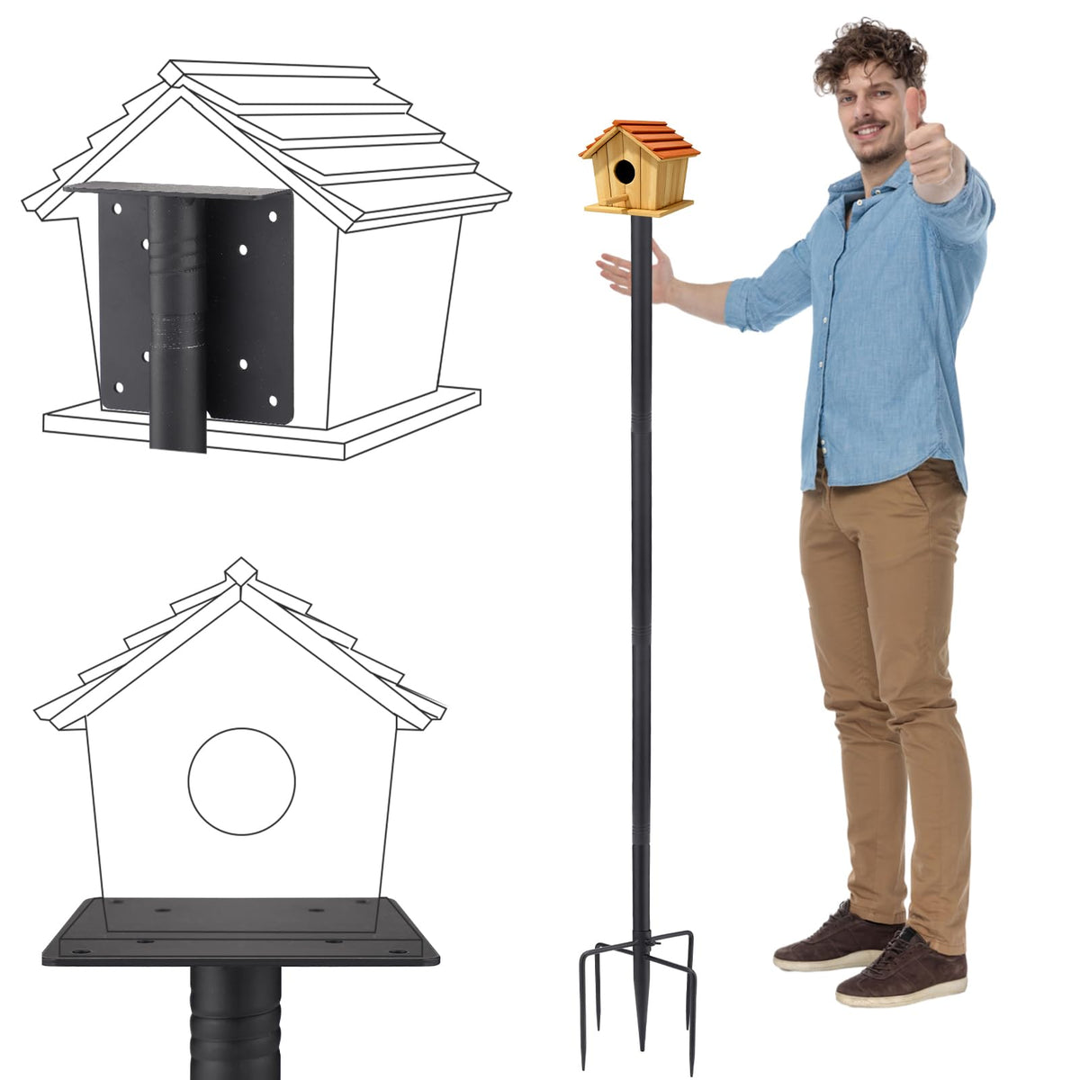 PAMASE Bird Feeder Pole 68in assembly showing adjustable height for easy bluebird installation.