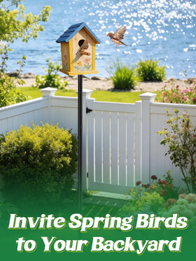 PAMASE top platform hosts birdhouses for easy viewing from a patio