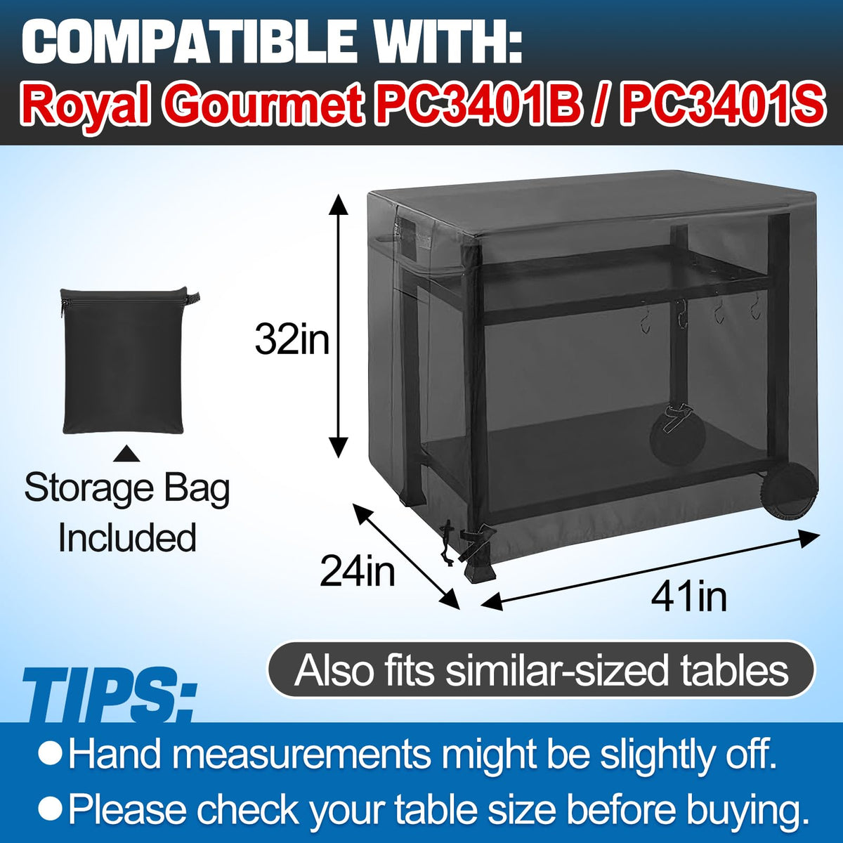 PAMASE cover on Royal Gourmet PC3401B table demonstrates secure fit
