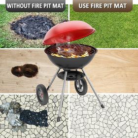 PAMASE Fire Pit Mat on lawn guards grass and prevents scorching.