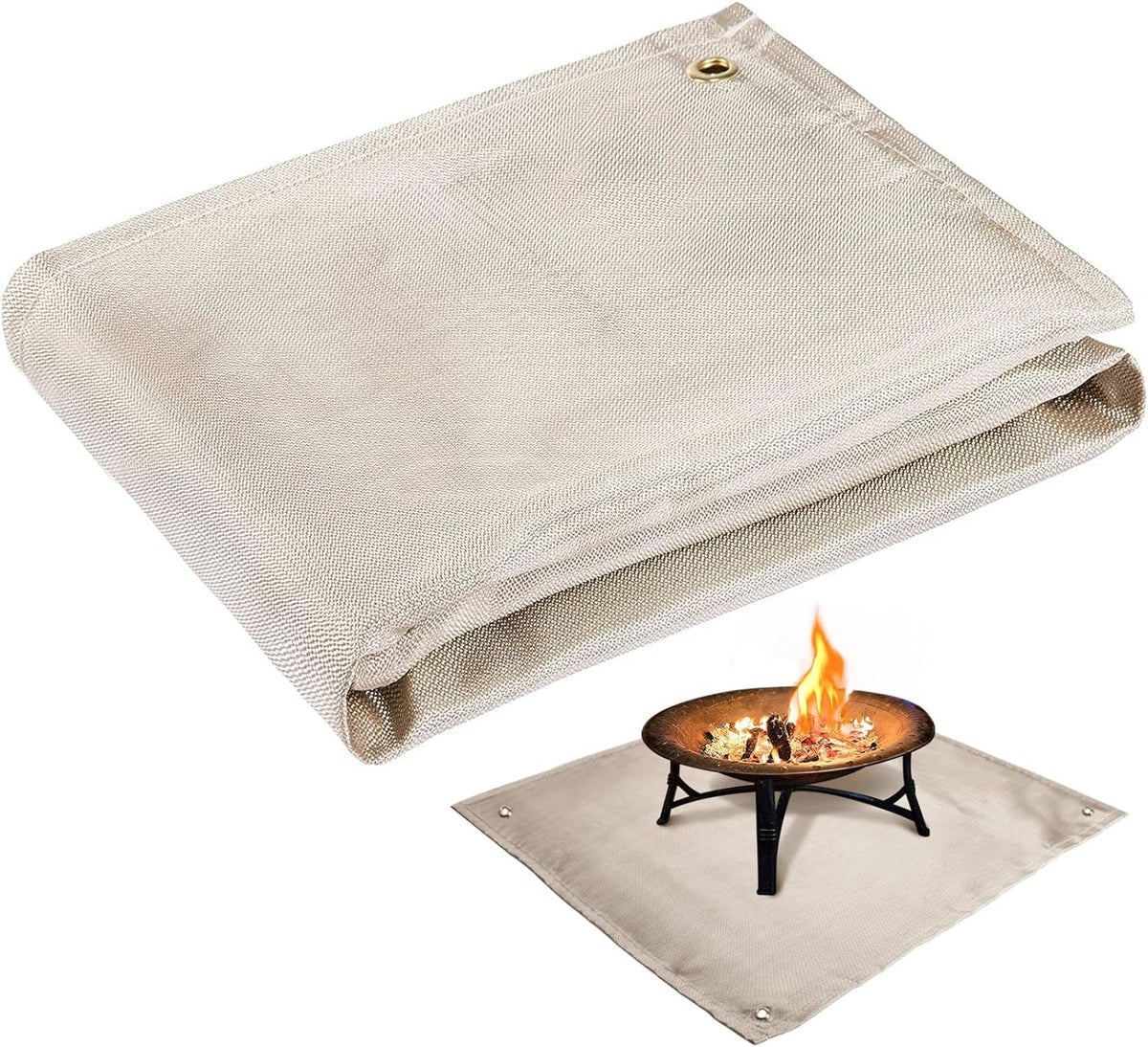 PAMASE Fire Pit Mat under-deck protects surfaces from heat and burns.