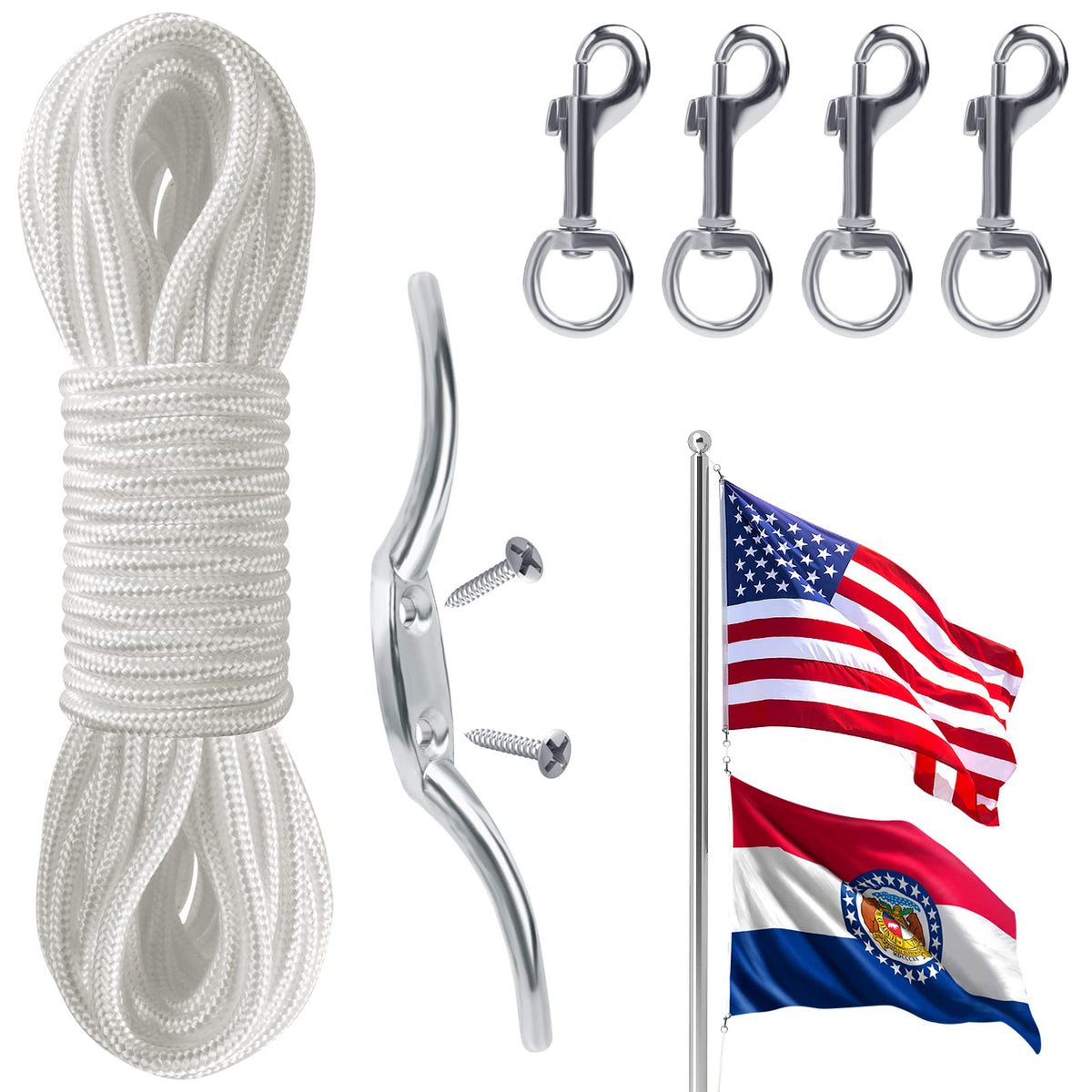 PAMASE flag rope kit 50ft ready for 25 ft flagpoles in outdoor setting