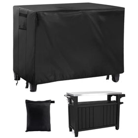 PAMASE grill cart cover on Keter Unity XL protects the outdoor prep table from rain and UV exposure.