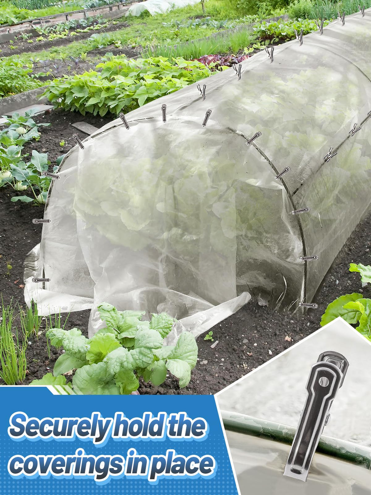 Versatile metal clips fix shade cloth and tarps securely