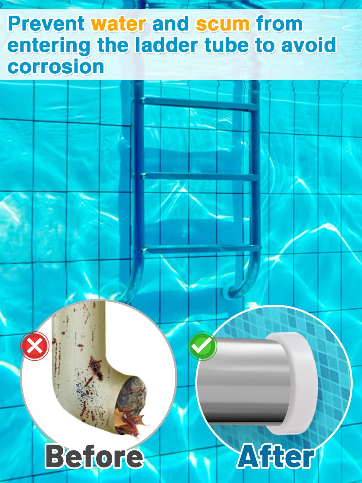 PAMASE protects pool wall and liner by cushioning ladder contact.