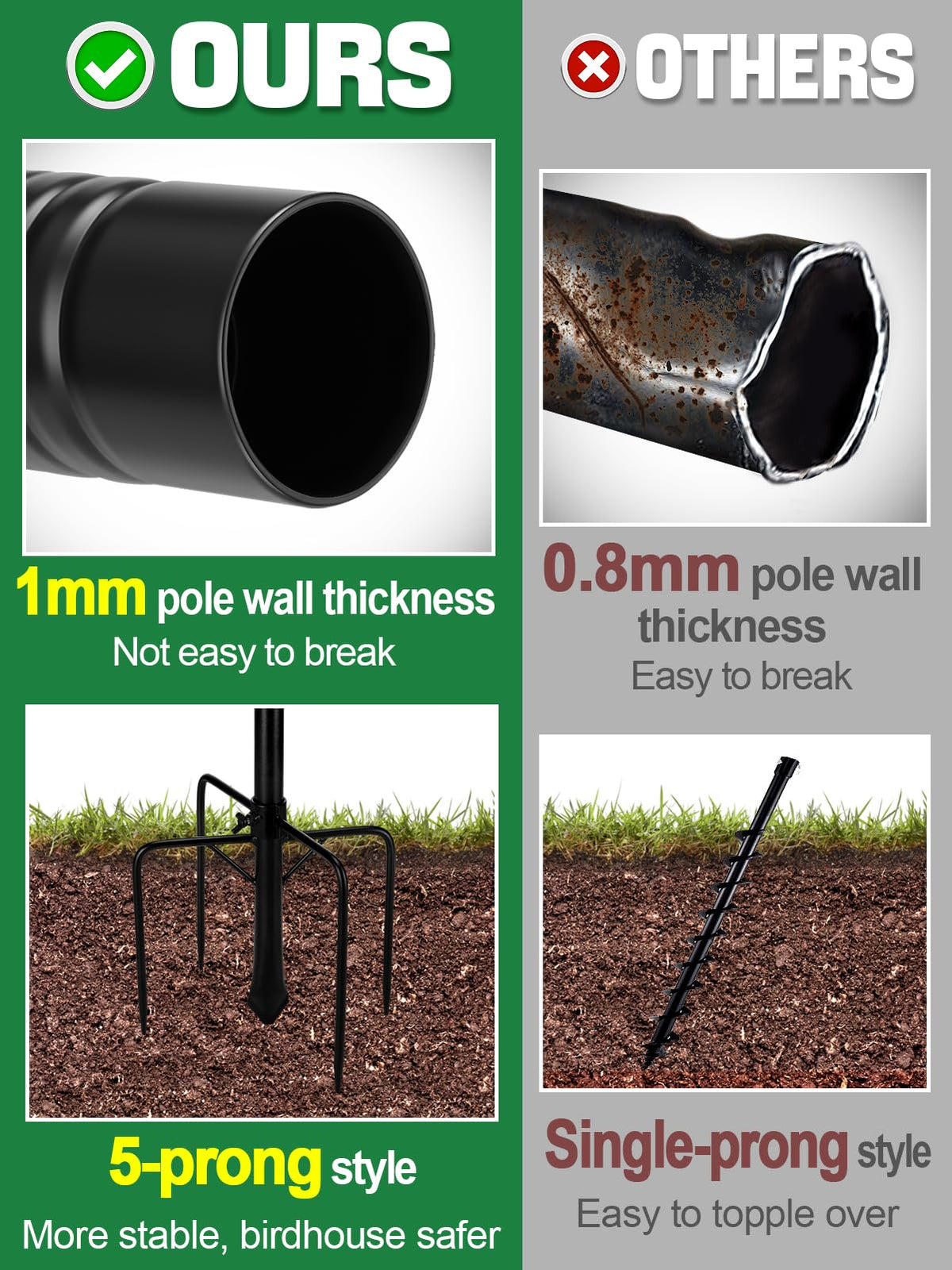 PAMASE thickened metal pole resists rust for long-term outdoor use