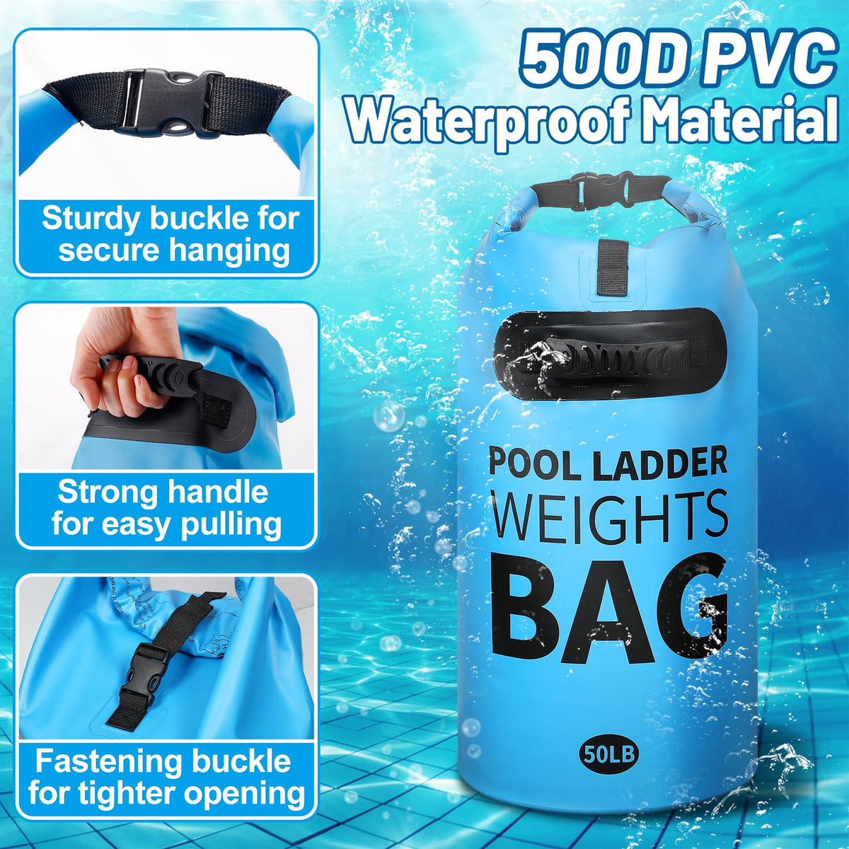Pamase waterproof PVC weight bag keeps sand dry and pool clean.