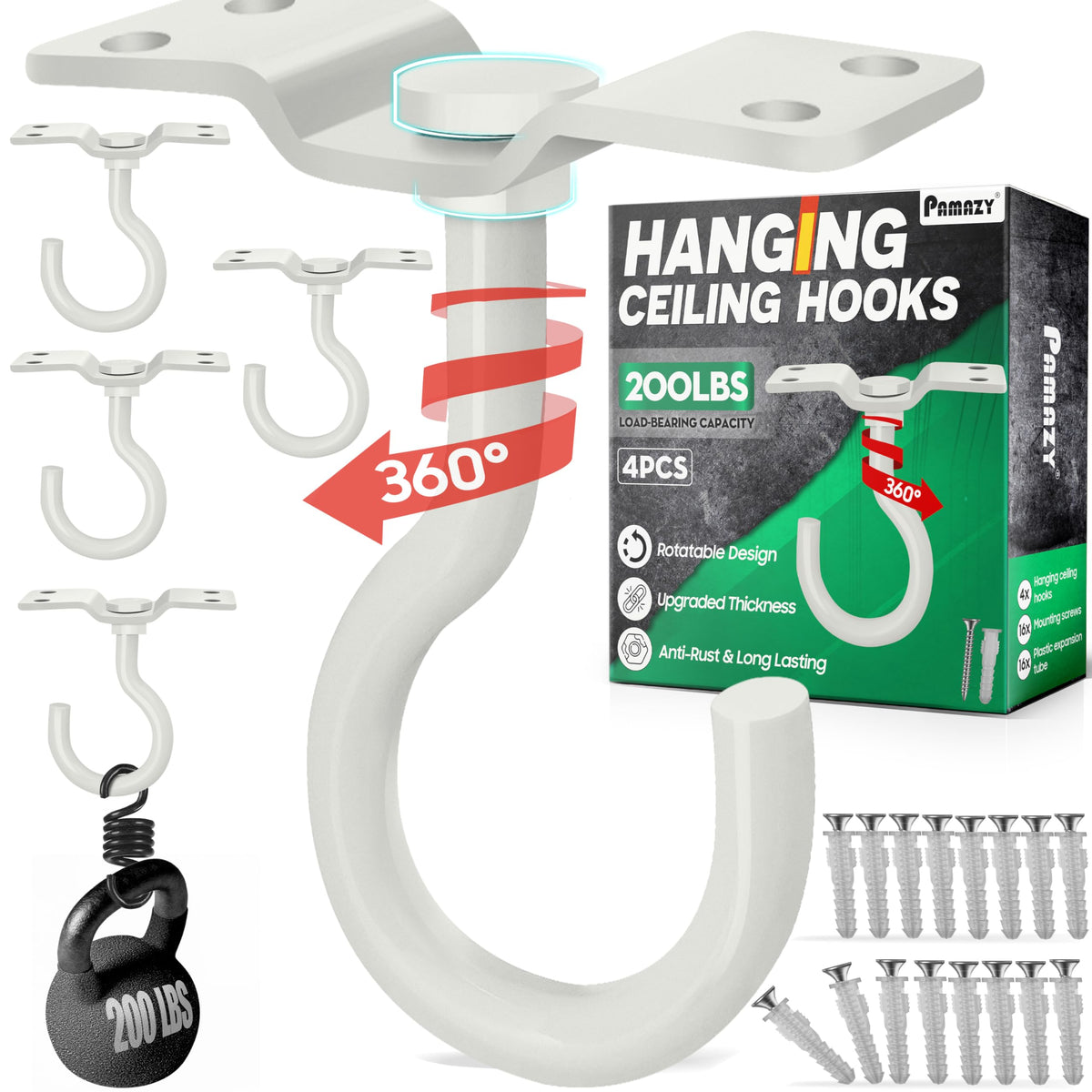 PAMAZY 200lbs ceiling hook base for secure mounting of planters and decor.