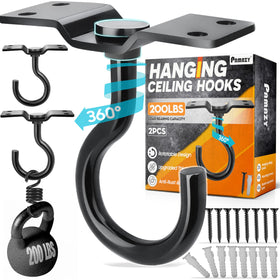 PAMAZY 2-pack rotatable ceiling hooks with four-screw base for secure mounting