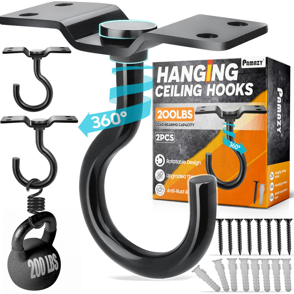 PAMAZY 2-pack rotatable ceiling hooks with four-screw base for secure mounting