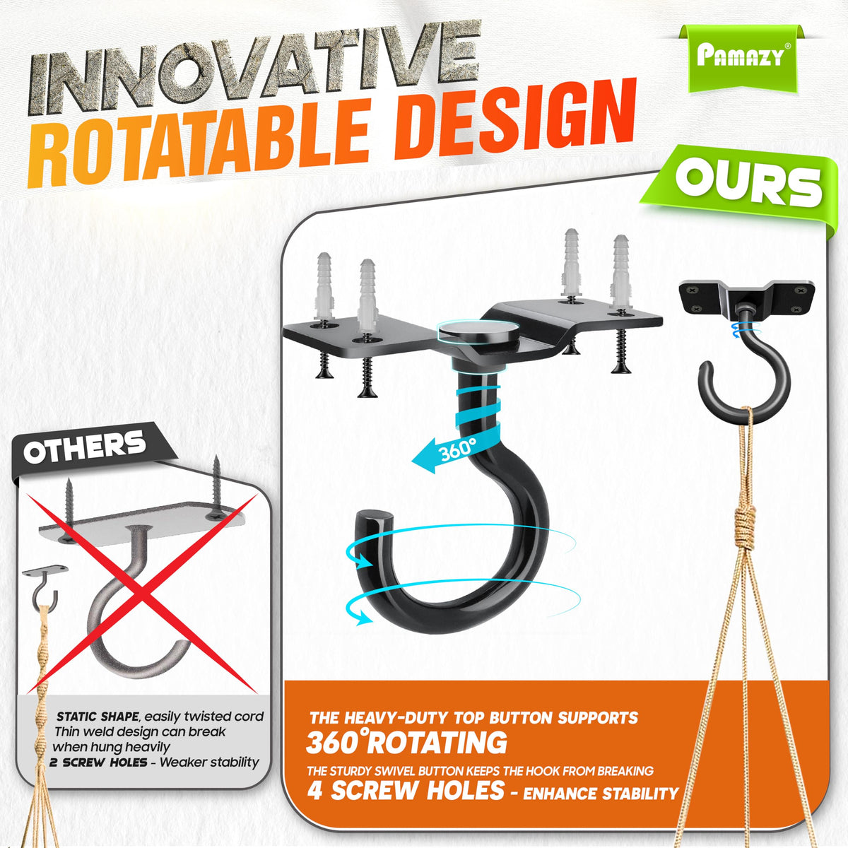 PAMAZY hook demonstrates 360-degree rotation for flexible hanging