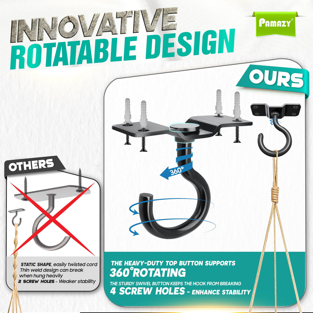 PAMAZY 360-degree rotation allows easy angle adjustment for ideal positioning.