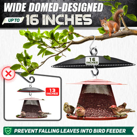 PAMAZY all-weather rain guard protects feeders during snow and sun.