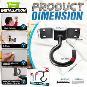 PAMAZY anti-slip coating on ceiling hook improves grip for heavier decor.