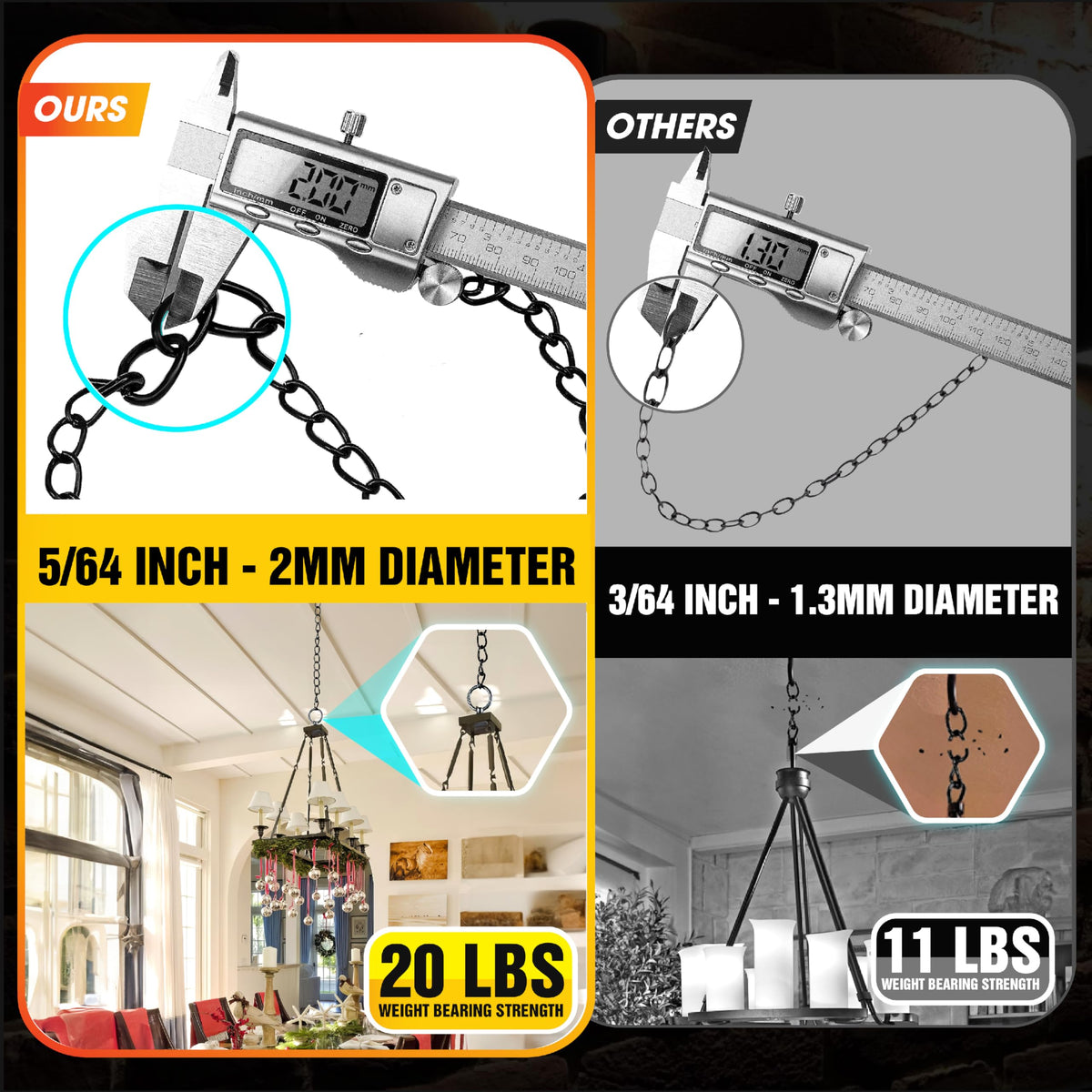 PAMAZY chain with included pliers enables quick length adjustments.