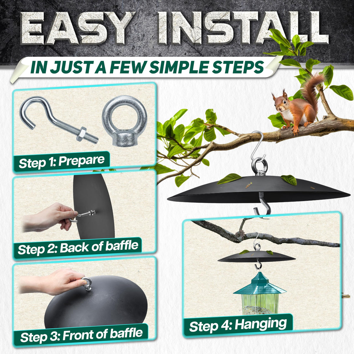 PAMAZY easy-install hanging baffle simplifies setup above existing feeders.