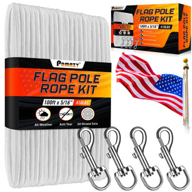 PAMAZY flagpole rope 100ft showing rugged 5/16 inch diameter for outdoor flags.