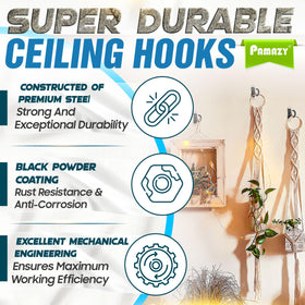 PAMAZY heavy-duty steel ceiling hook resists rust and wear in outdoor use.