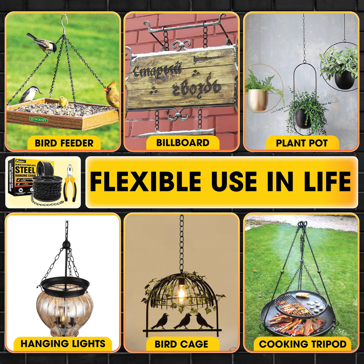 PAMAZY durable hardware suited for indoor and outdoor hanging.