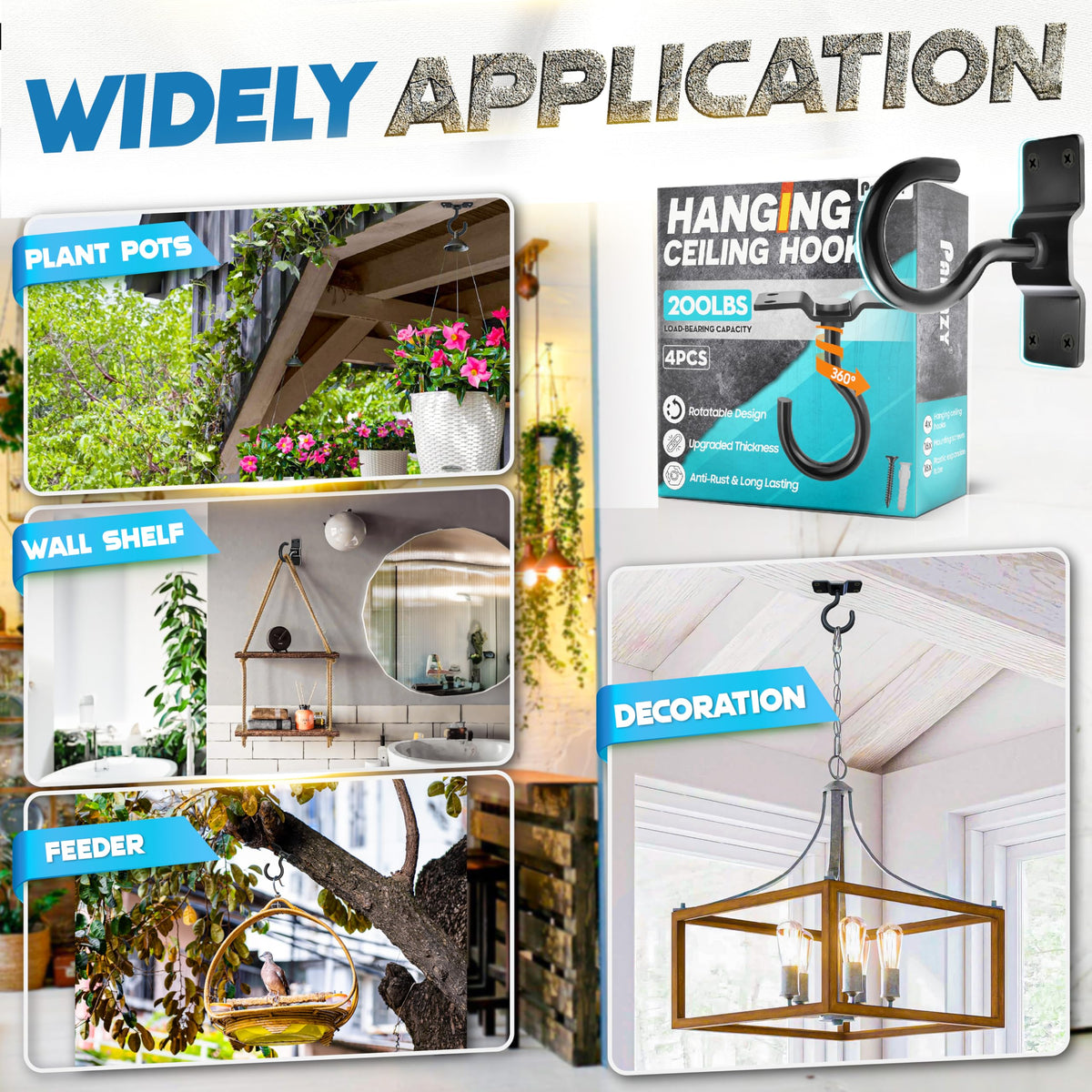 PAMAZY multipurpose ceiling hook ideal for plants, feeders, lights, wind chimes, and more.