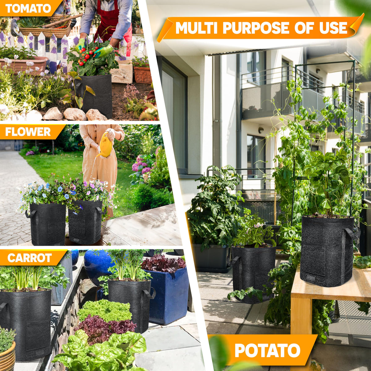 Pamazy multi-use garden bags for potatoes and tomatoes in small spaces