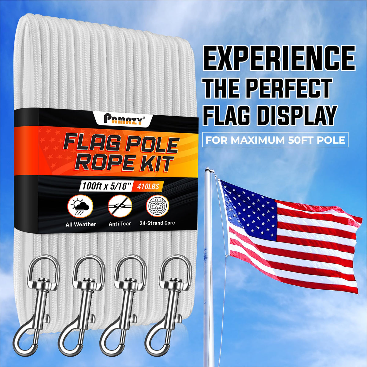 PAMAZY multi-use rope kit fits clotheslines, tents, and hammocks.