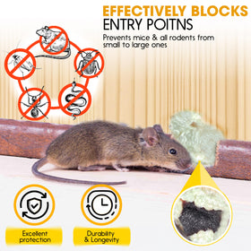 PAMAZY Rodent Barrier Kit foam-sealed gap shows complete barrier for mid-size holes.