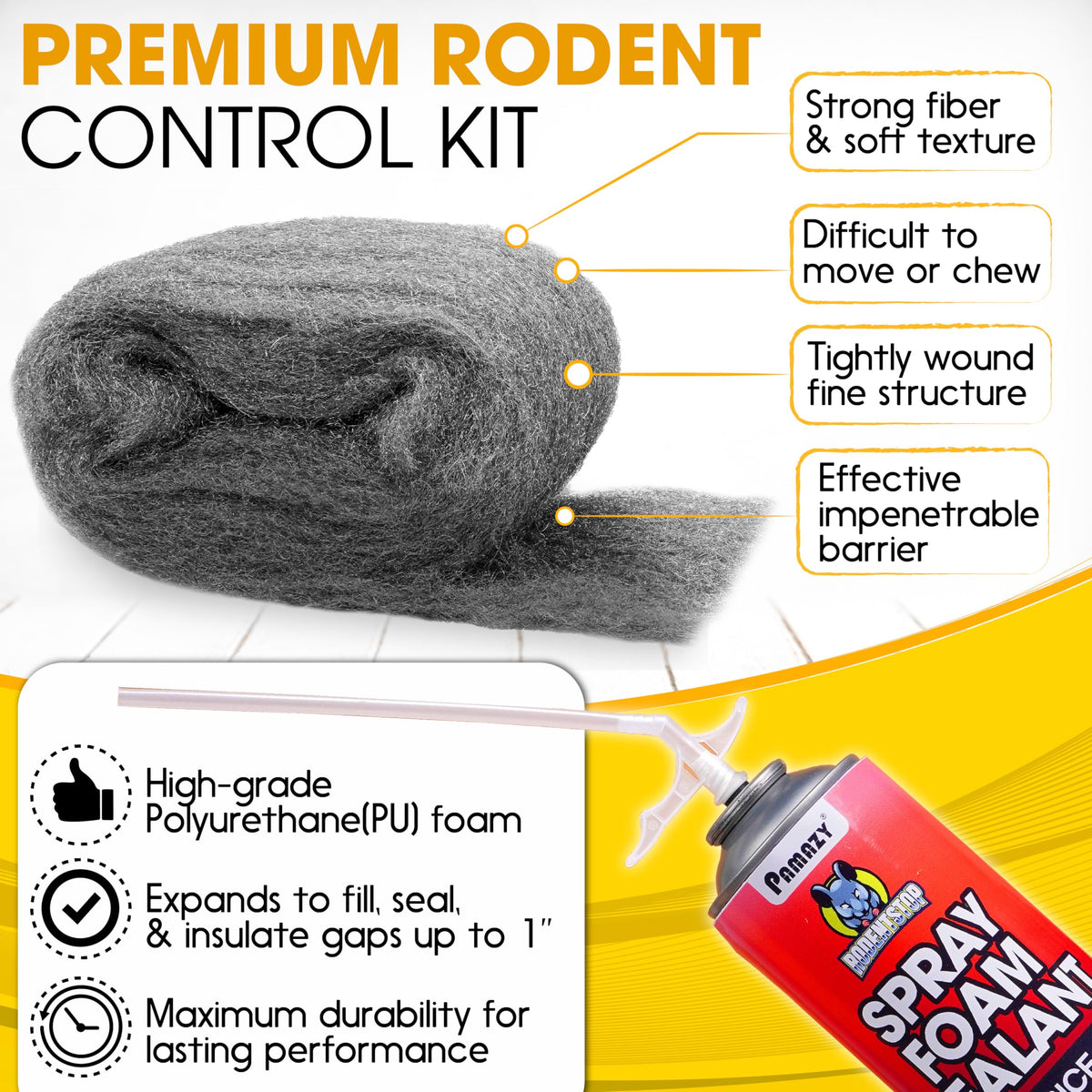PAMAZY Rodent Barrier Kit packaging highlights contents for quick home installation.