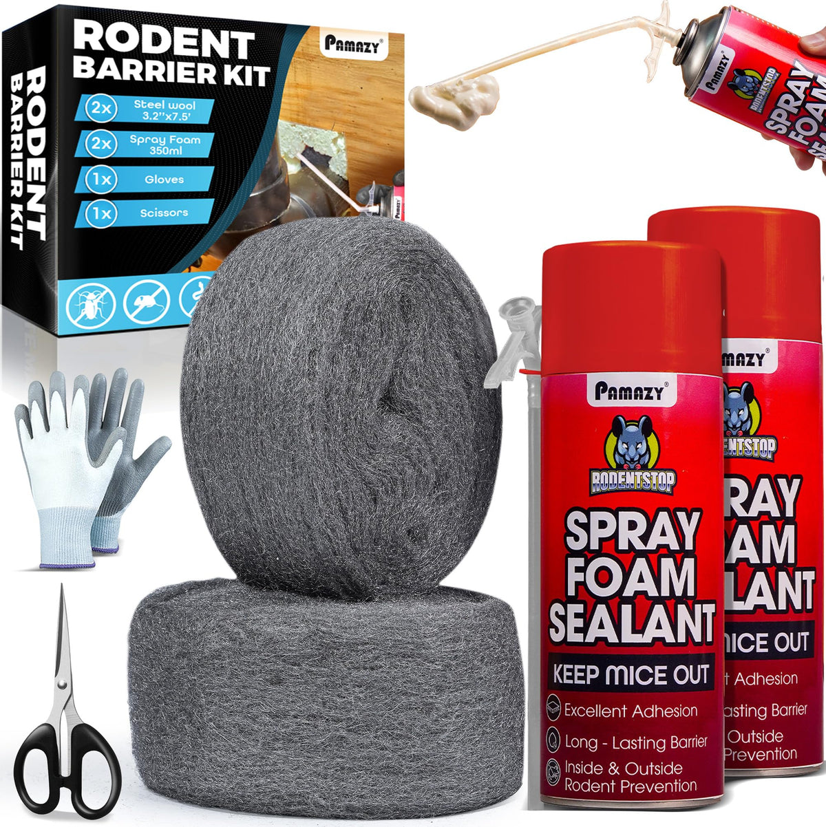 PAMAZY Rodent Barrier Kit steel wool close up showing dense fibers for resistance