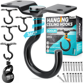 PAMAZY rotatable ceiling hook with 200 lbs capacity for versatile hanging indoors and outdoors.