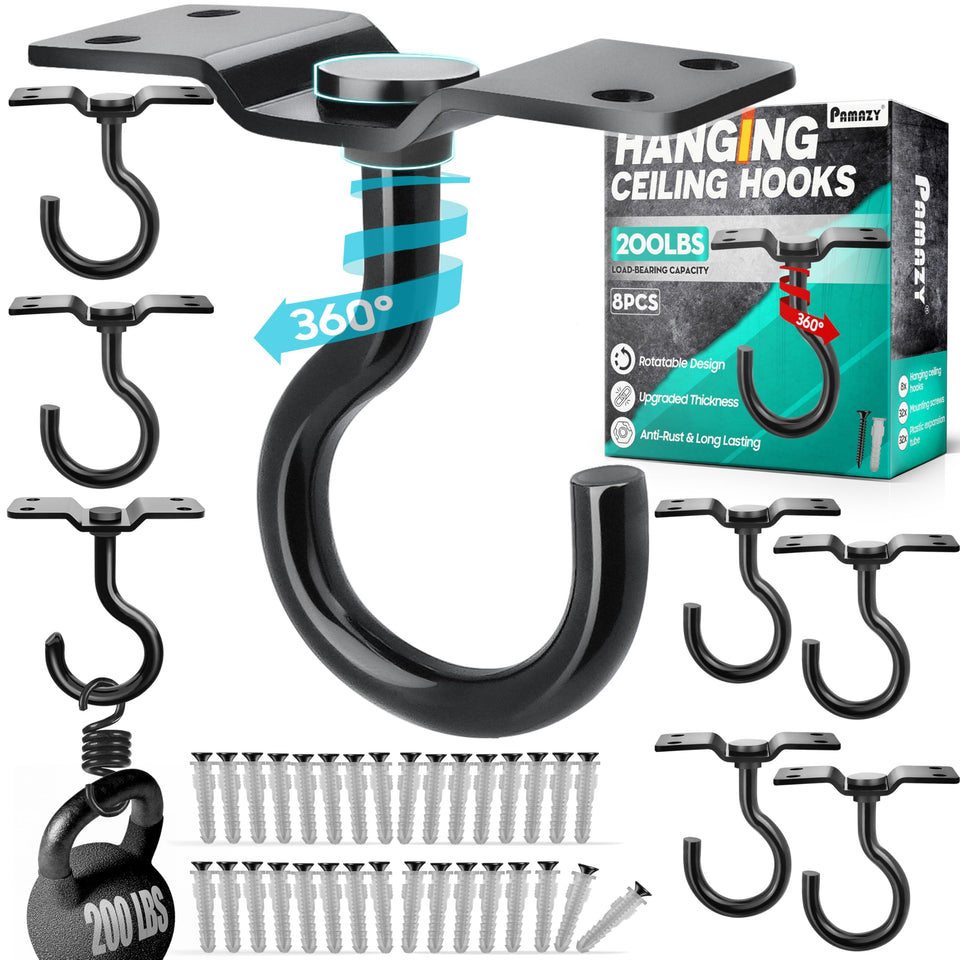 PAMAZY upgraded 8pcs ceiling hooks rotatable for versatile hanging setups.