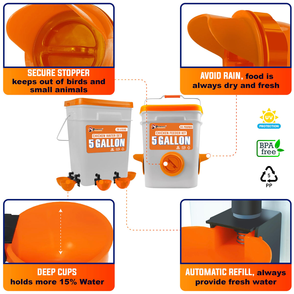 Pamazy water cups with extra capacity reduce refilling frequency