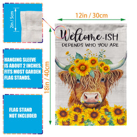 PAMBO Spring Highland Cow flag 12x18 inch is ideal for outdoor hanging or porch decor.