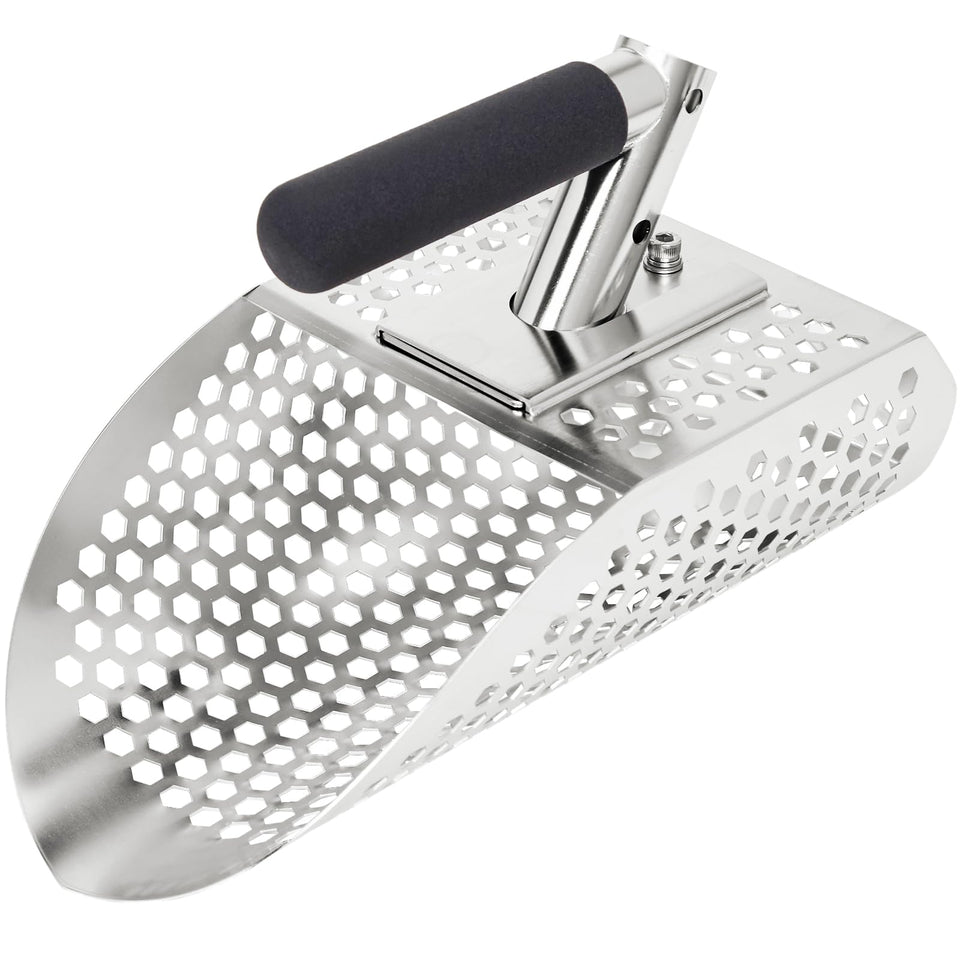 PAMLIAPY sand scoop closeup highlights durable stainless steel for beach searches