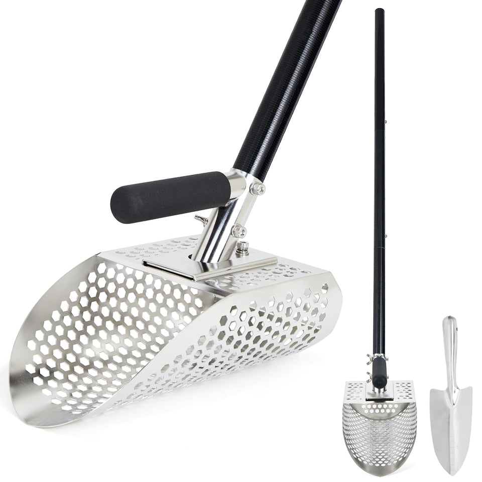PAMLIAPY sand scoop in stainless steel for durable beach metal detecting.