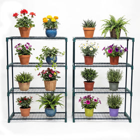 Panana 4-tier greenhouse shelving being assembled for organized space