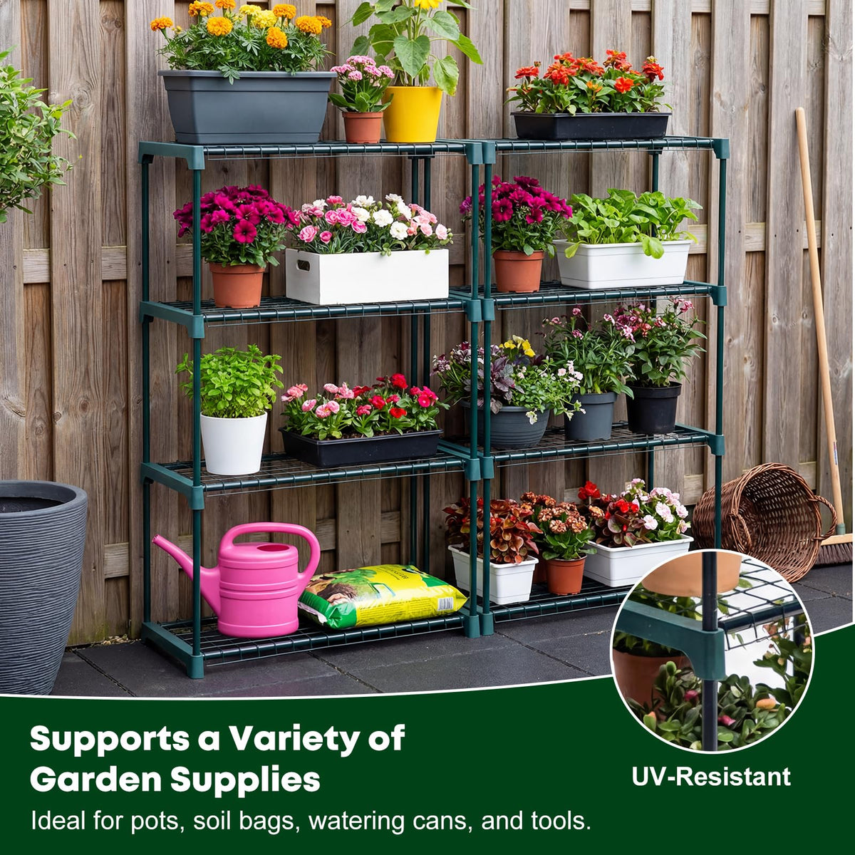 Panana 2-pack plant racks in green, ready for pots and tools
