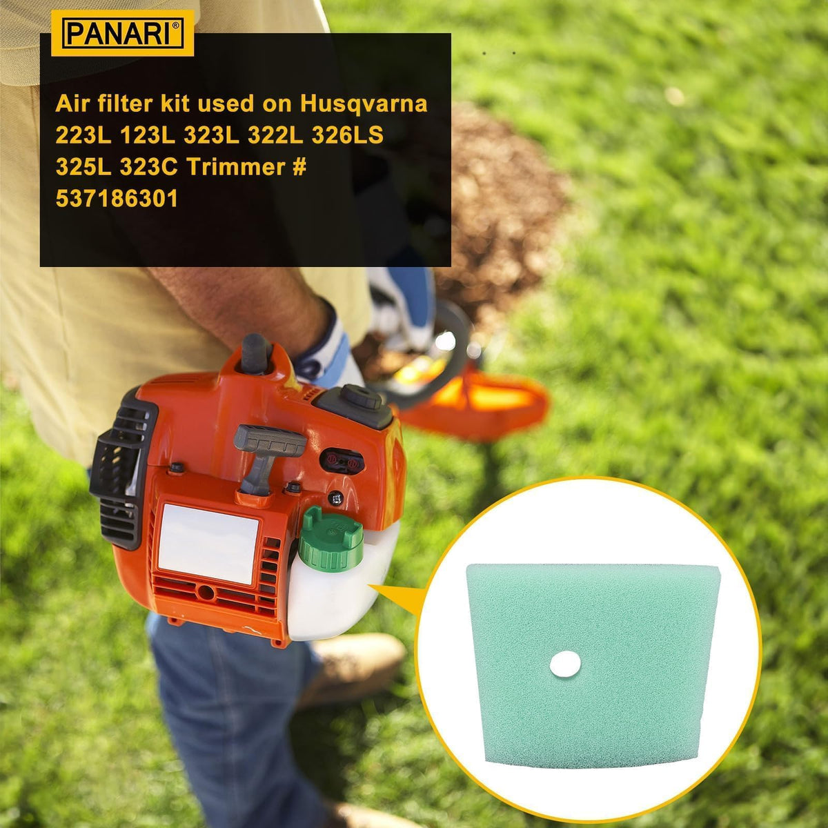 Panari 537186301 air filter for Husqvarna 323L keeps dust out for smoother operation.