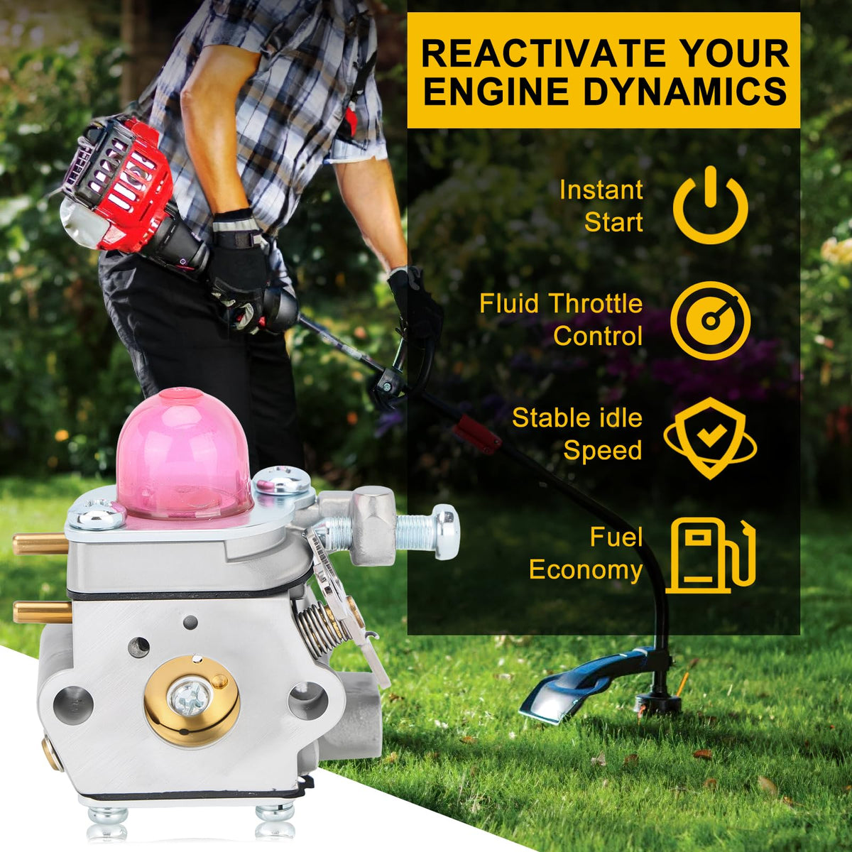 Panari WS2200 carburetor close-up reveals precision calibration for smooth starts.