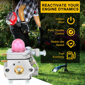 Panari WS2200 carburetor close-up reveals precision calibration for smooth starts.