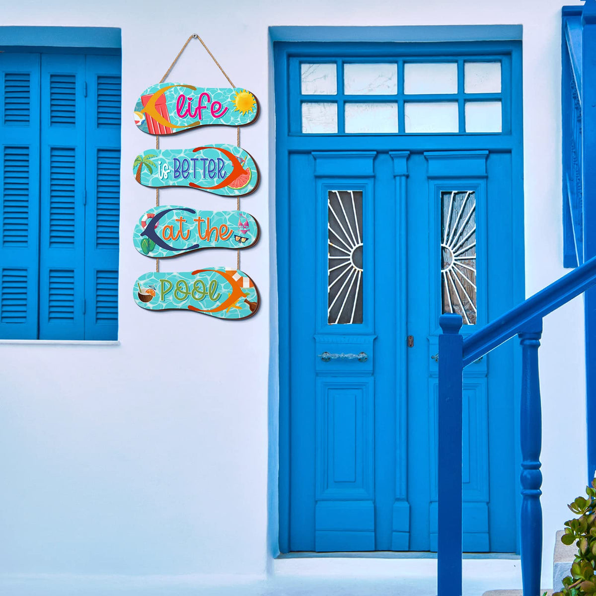 Panelee beach bathroom wall hanging creates a playful, vacation-ready ambiance.