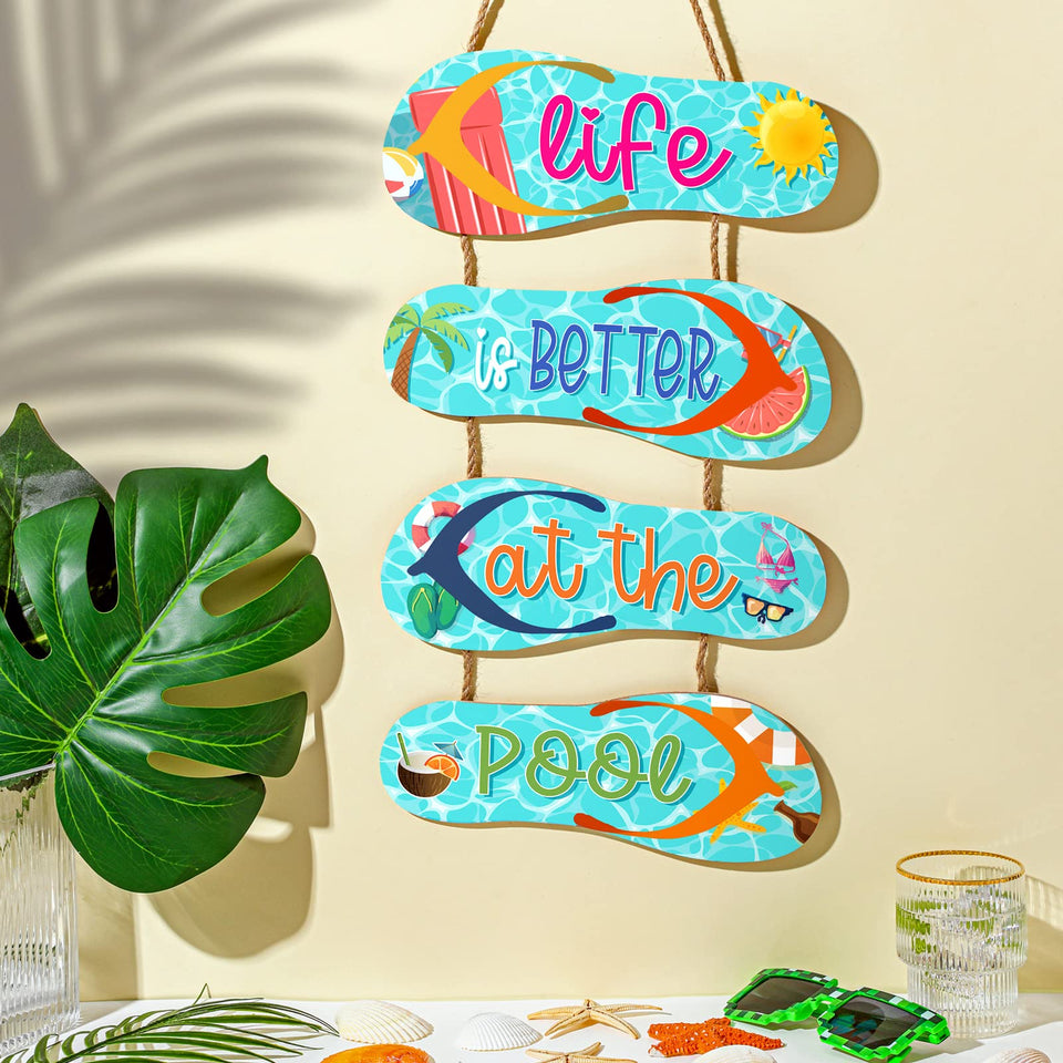 Panelee wooden flip-flop wall decor set enhances bathroom decor with bright summer charm.