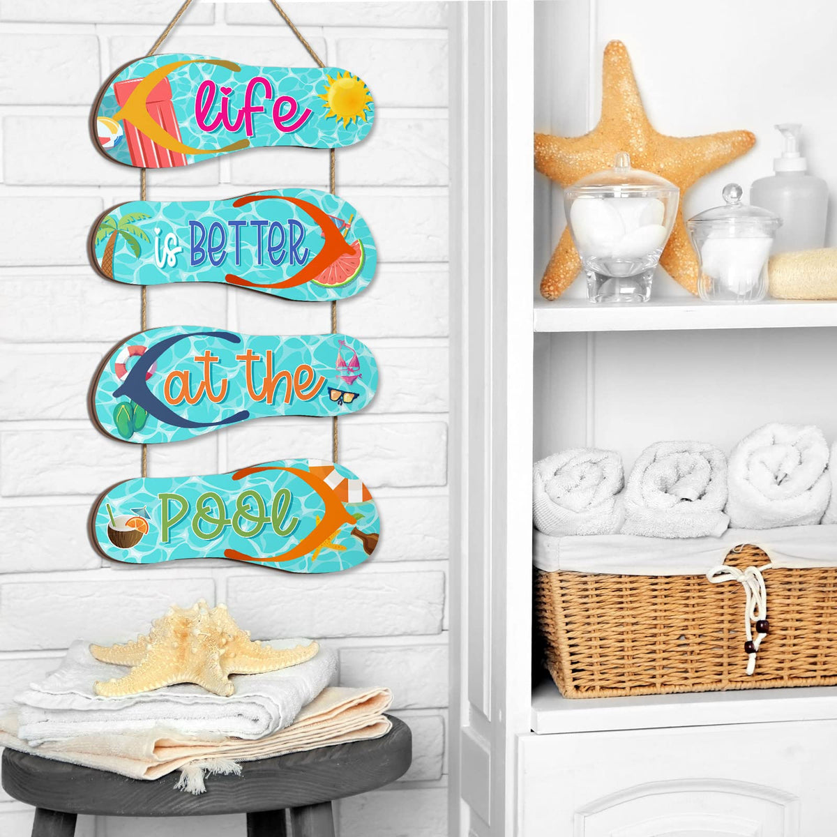 Panelee wooden coastal sign decor brings tropical vibes to any wall.