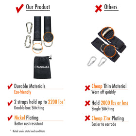 PANGAEA Tree Swing Straps Kit carabiners illustrate rust‑resistant hardware and safety