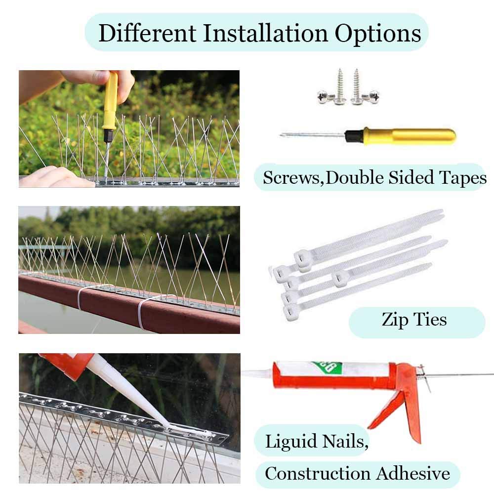 PANGCH stainless steel bird spikes front view highlighting durable, weatherproof deterrence.