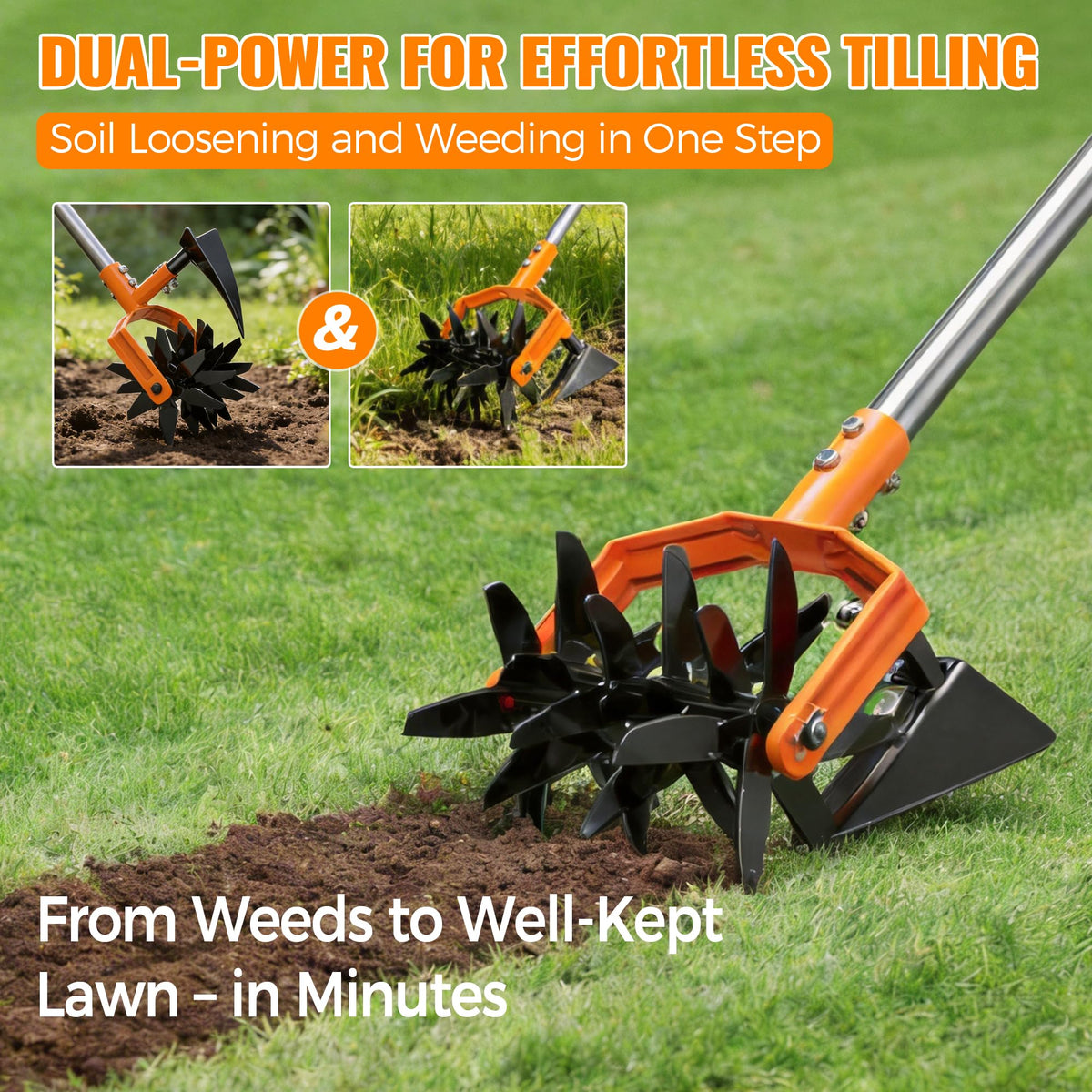Pankay Rotary Hand Tiller rear tilling blade relieves compacted soil.