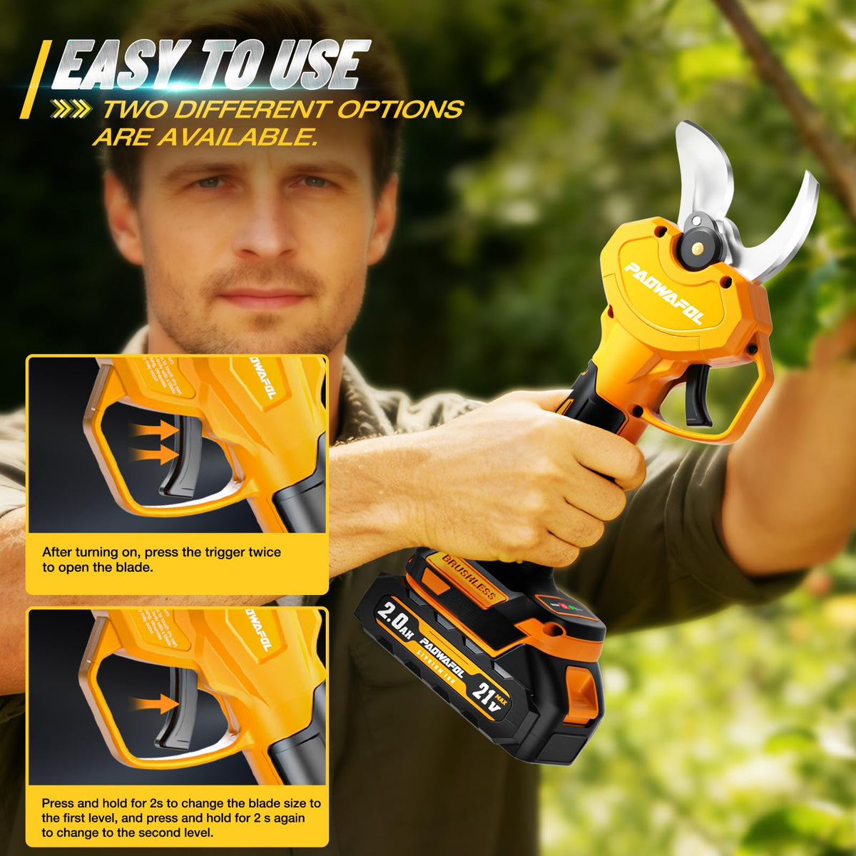 Built-in safety switch on PAOWAFOL pruning shears